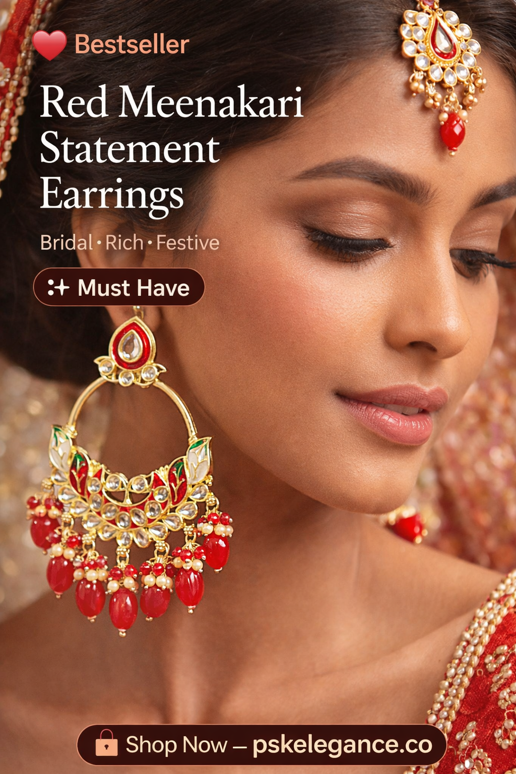 Red Meenakari Statement Hoop Earrings with Beaded Drops – Bridal Luxe