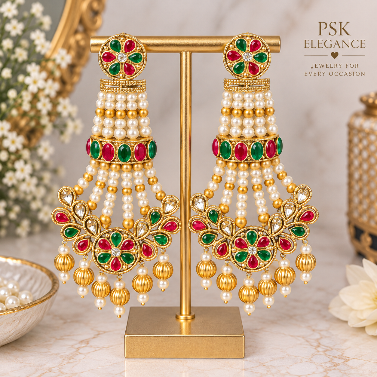 Multicolor Meenakari Pearl Chandelier Earrings