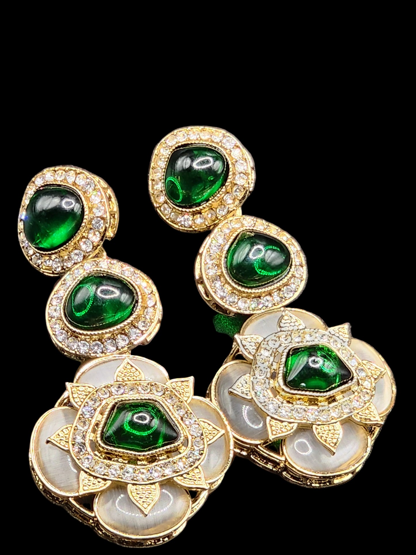 Emerald Floral Kundan Drop Earrings | Elegant Indian Jewelry