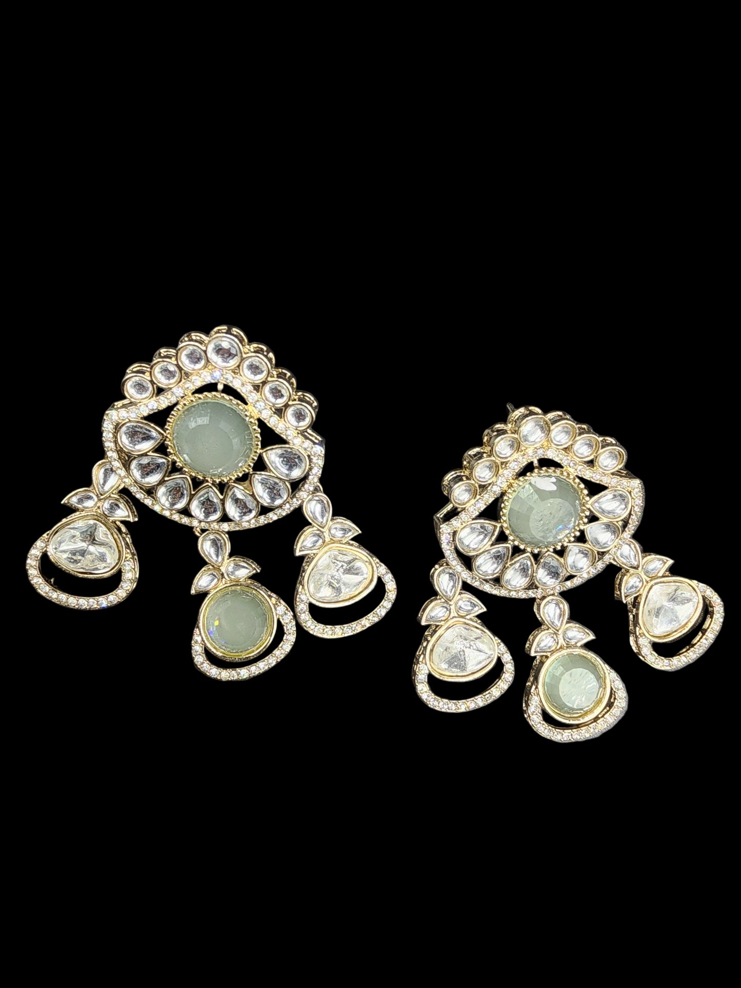 Mint Glow Kundan Statement Earrings