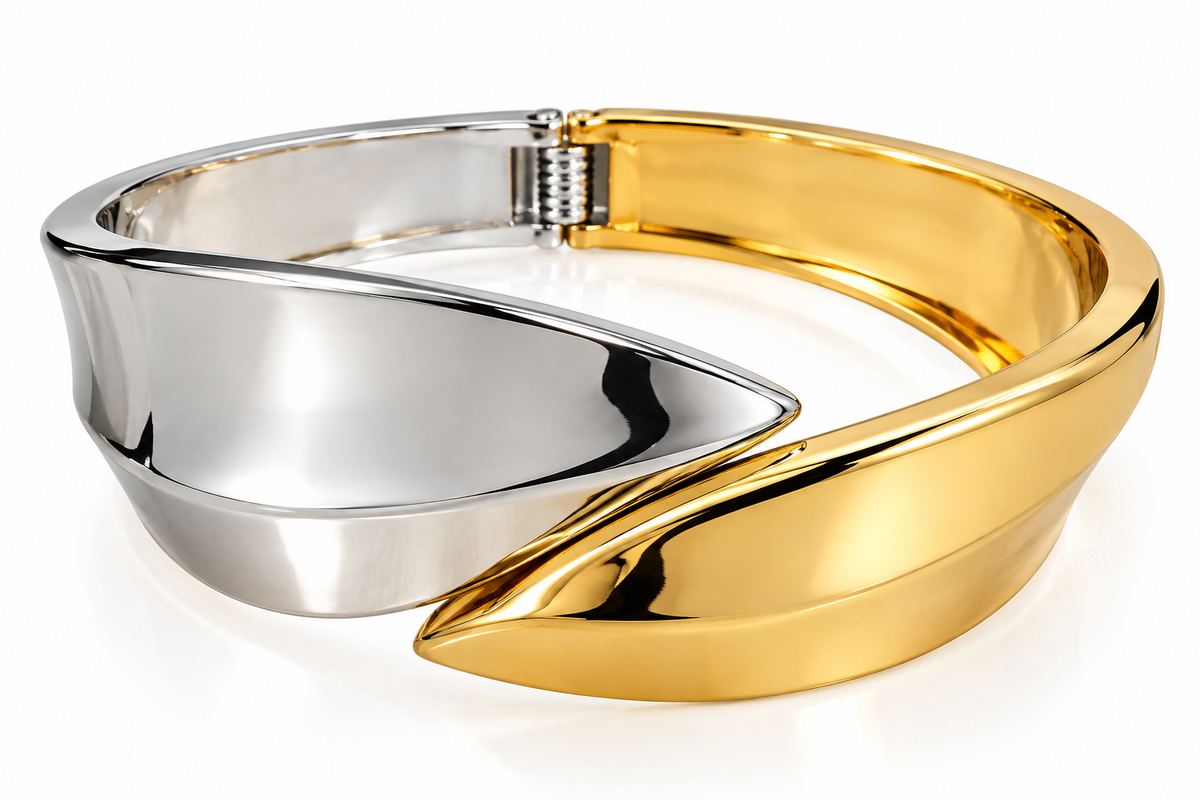 Two-Tone Gold & Silver Sculptural Cuff Bracelet