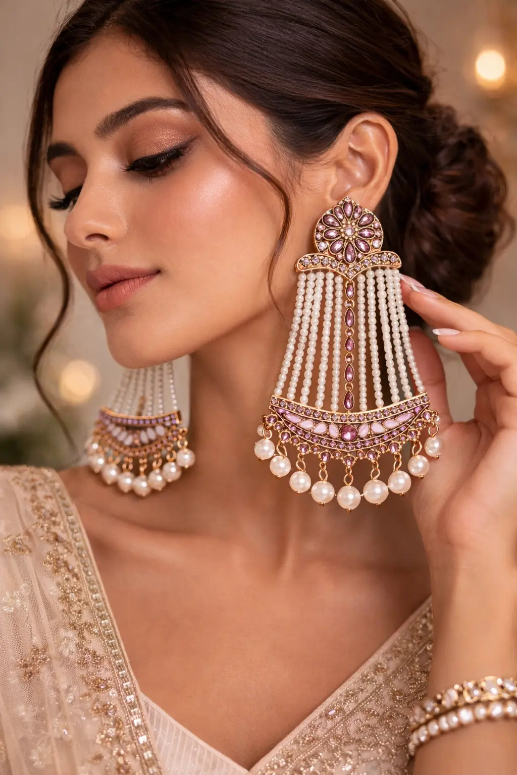 Pink white Dangling Earrings