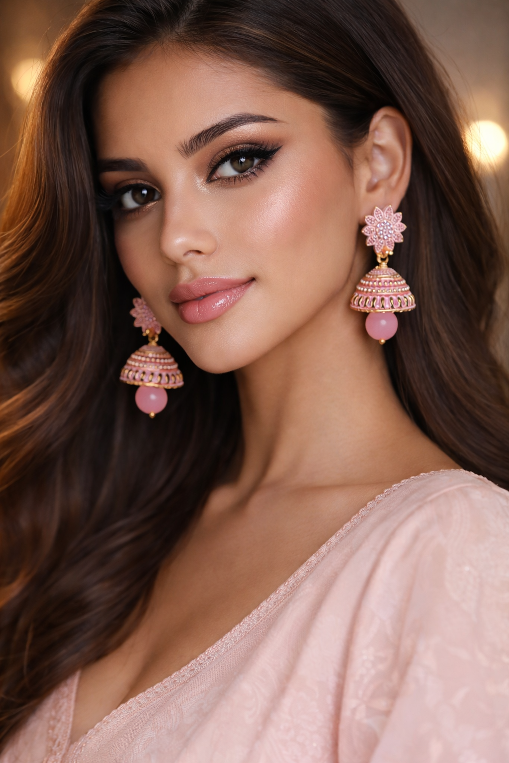 Pink Jhumka Earrings – PSK ELEGANCE 💖🌸