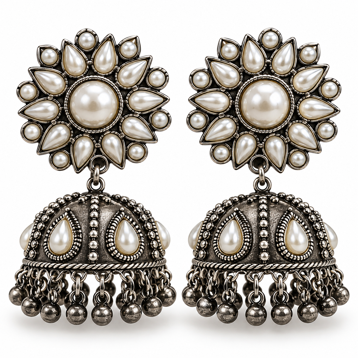 PSK ELEGANCE Oxidized Pearl Dangling Earrings