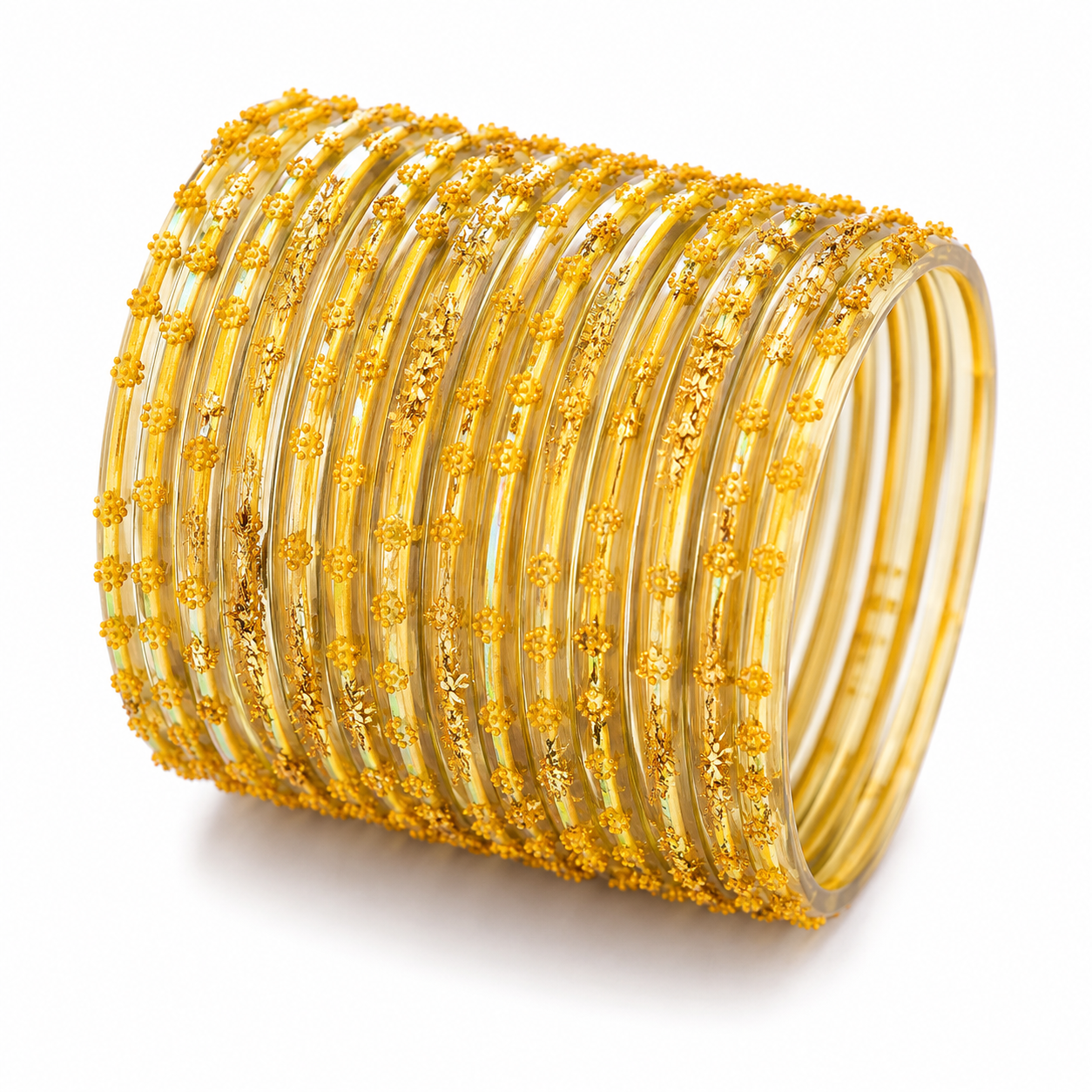 Glitter Gold Glass Bangles Collection – Size 2.12