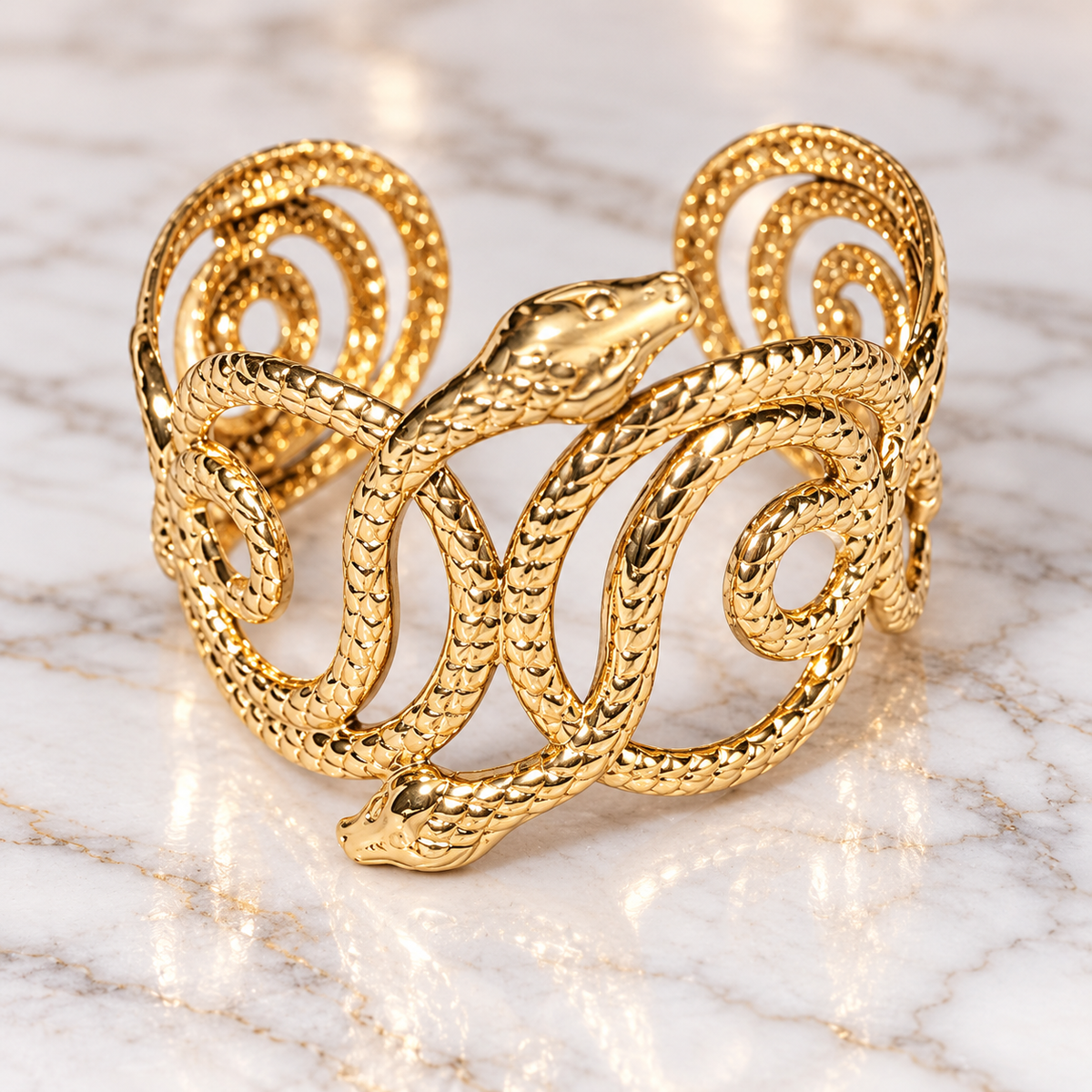 Gold-Tone Double Snake Statement Cuff Bracelet | PSK ELEGANCE