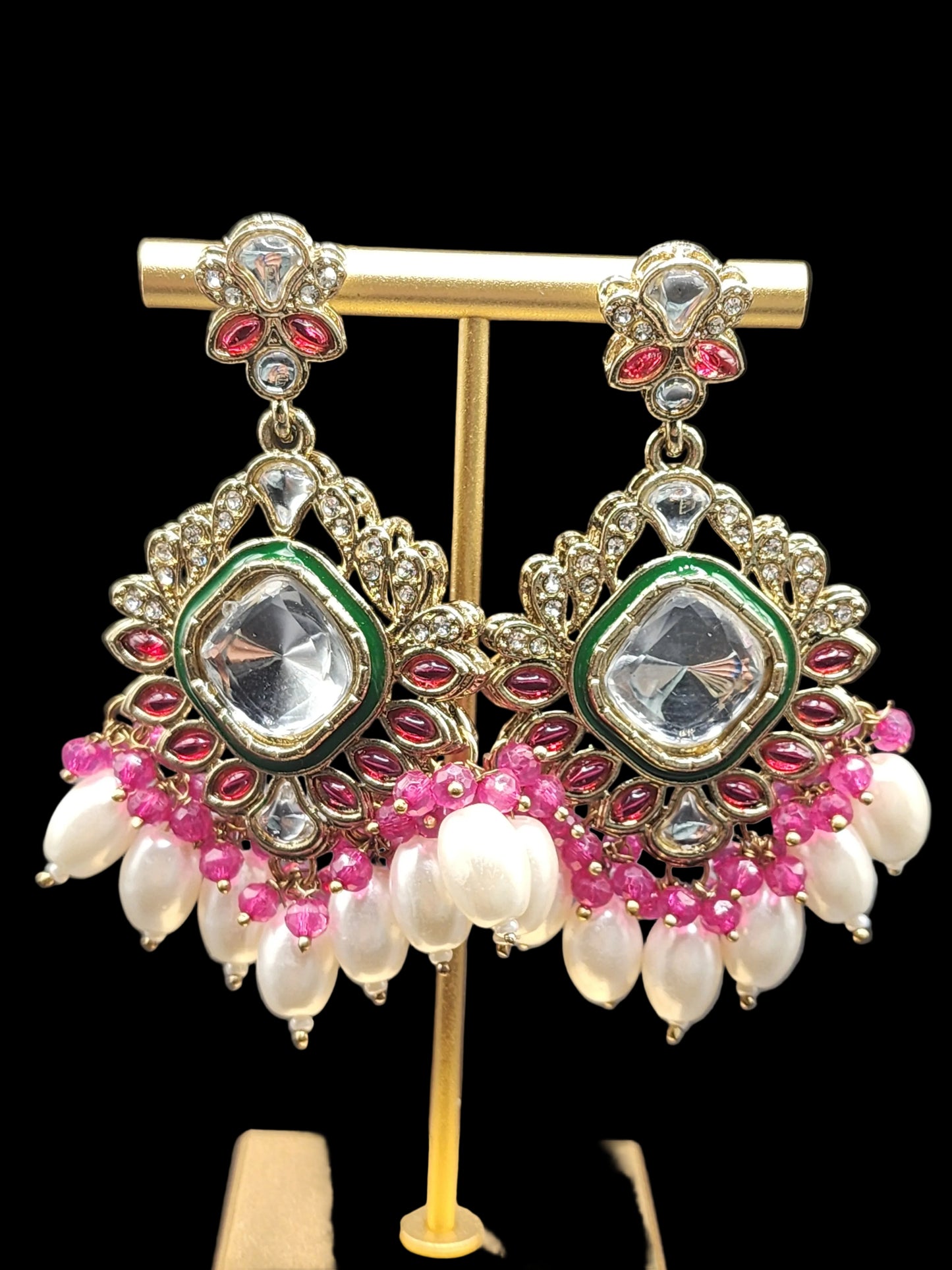 Royal Multicolor Pearl Kundan Chandbali Earrings