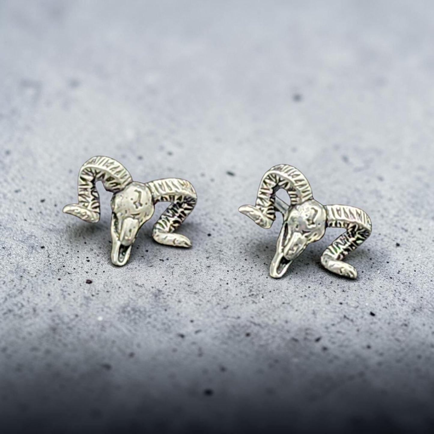 Oxidized Silver Ram Head Stud Earrings
