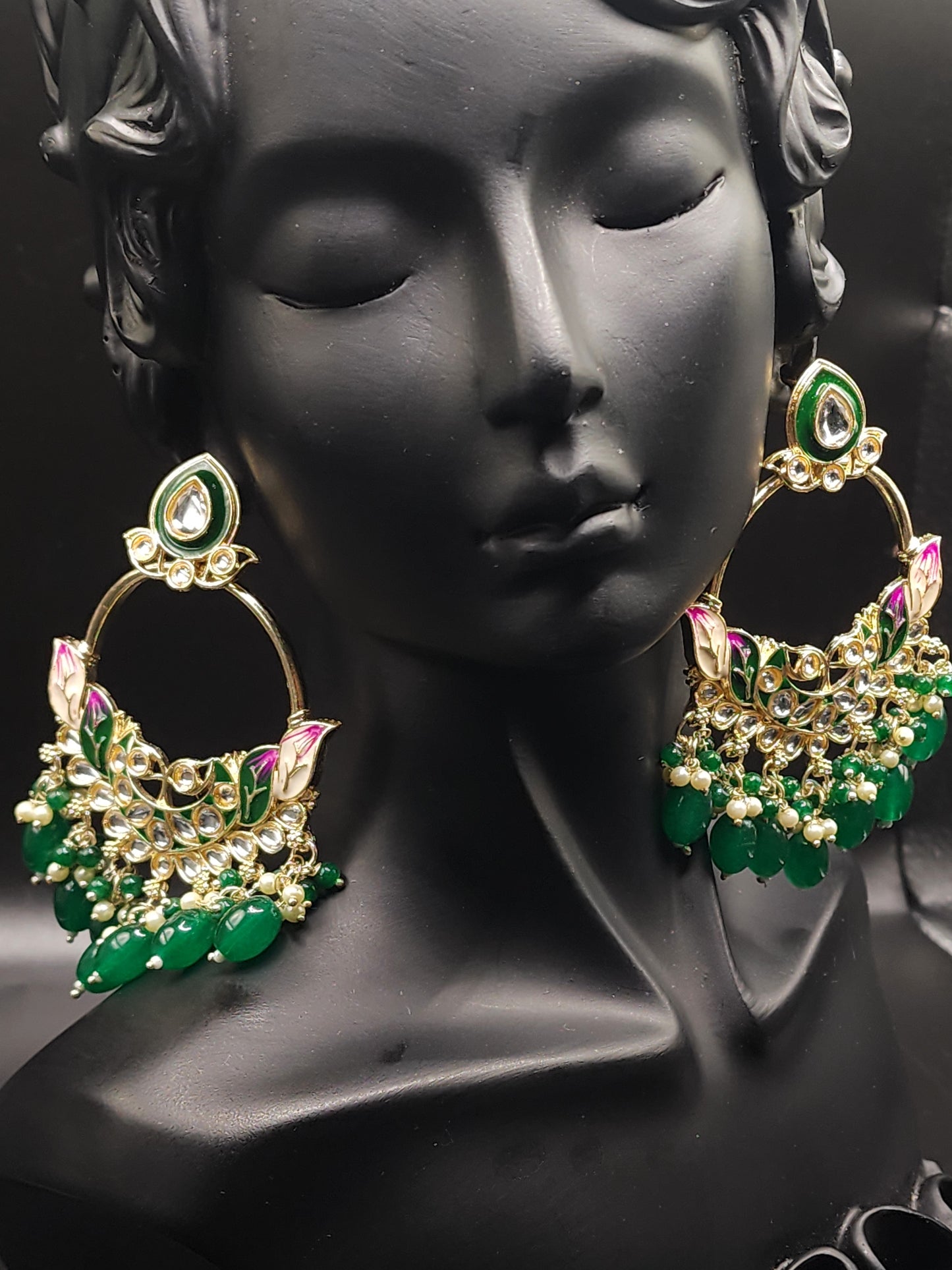 Royal green peacock chandbali earrings