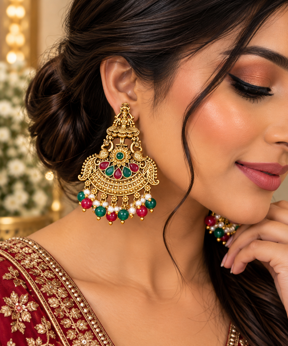 Peacock Meenakari Kundan Jhumka Earrings