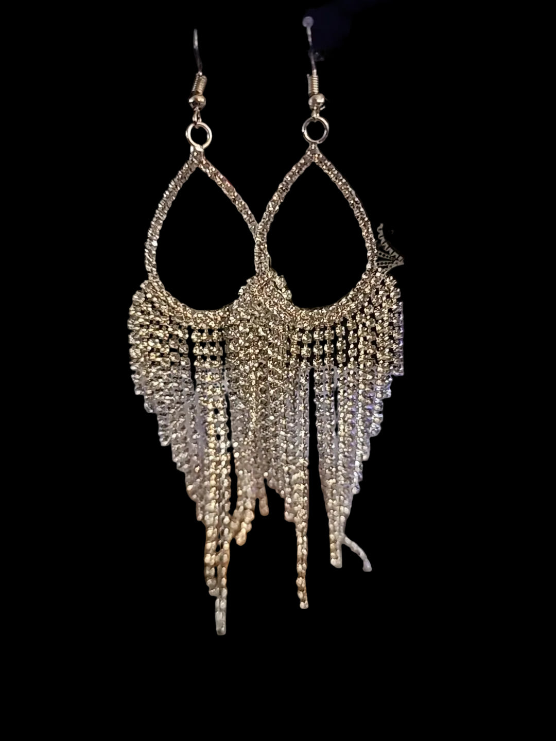 Silver Crystal Teardrop Fringe Statement Earrings