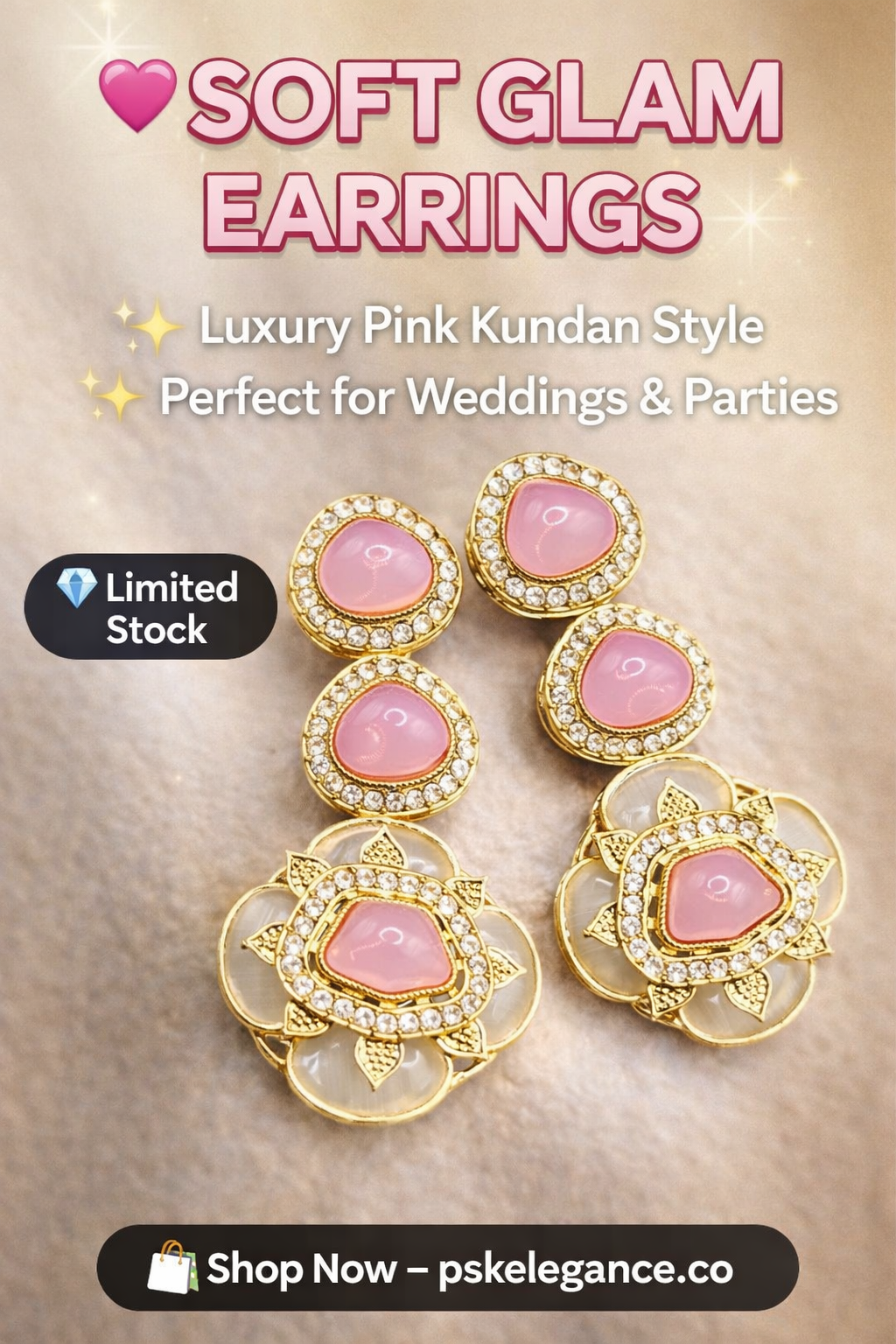 Pink Kundan Floral Statement Earrings