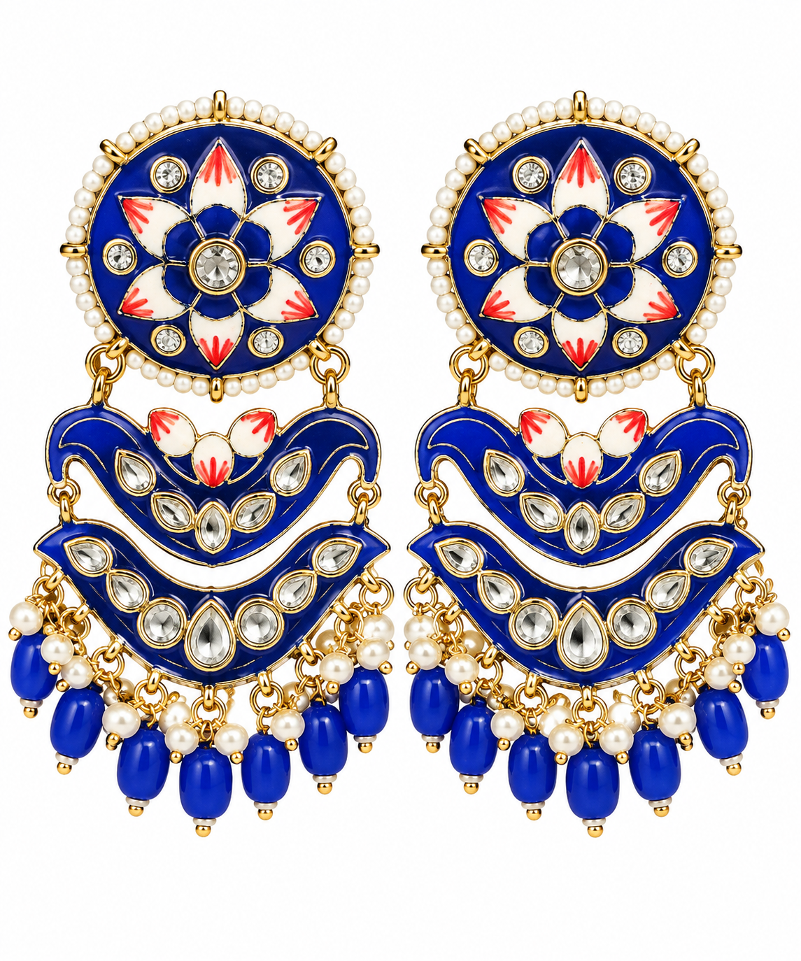Royal Blue Meenakari Pearl Statement Earrings