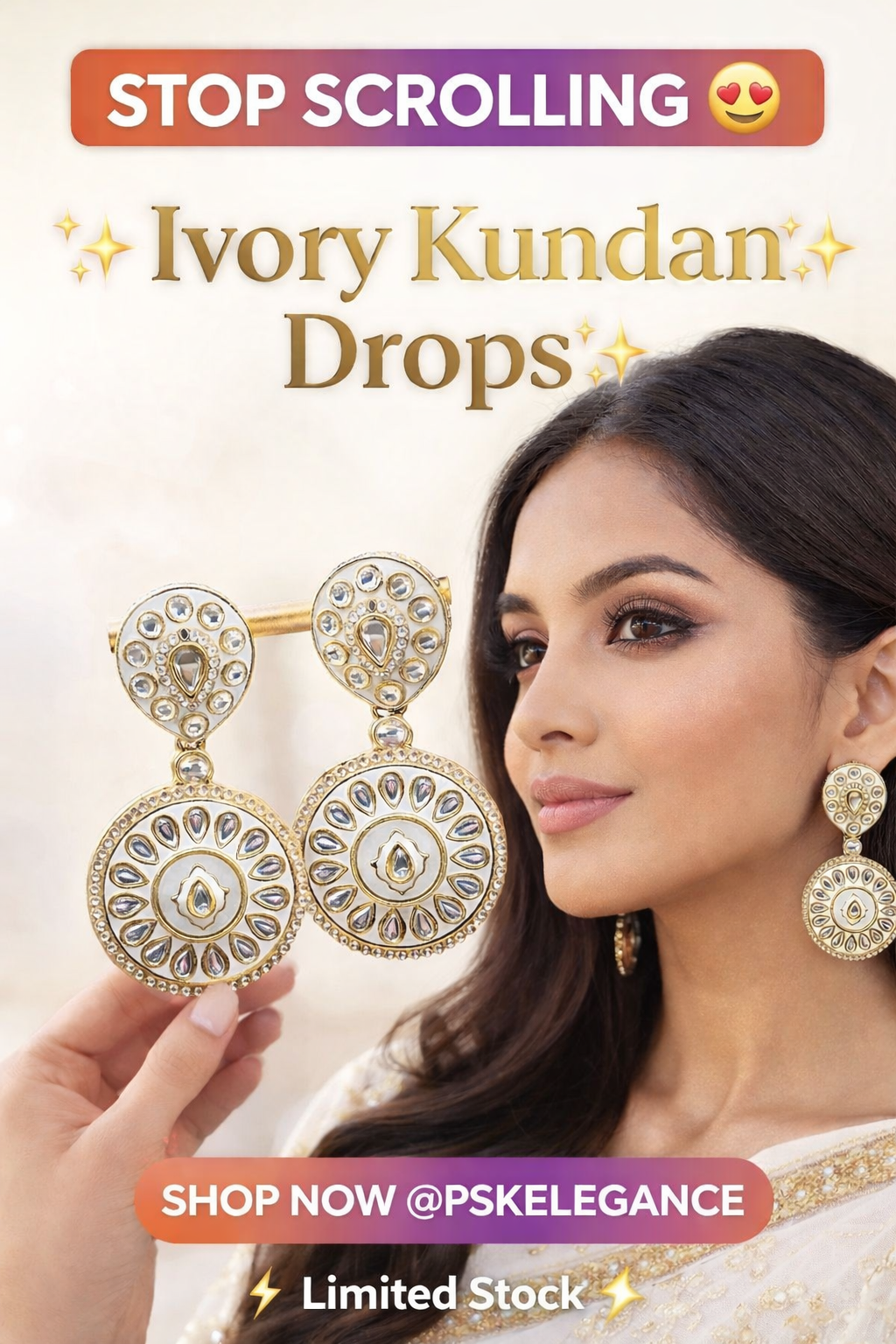 Ivory Kundan Luxe Drop Earrings
