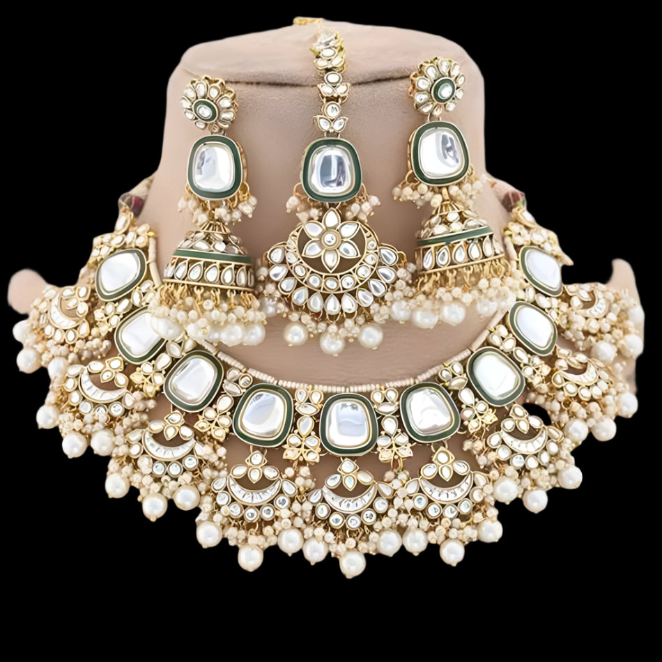 Gold Plated Kundan Stone Necklace Set