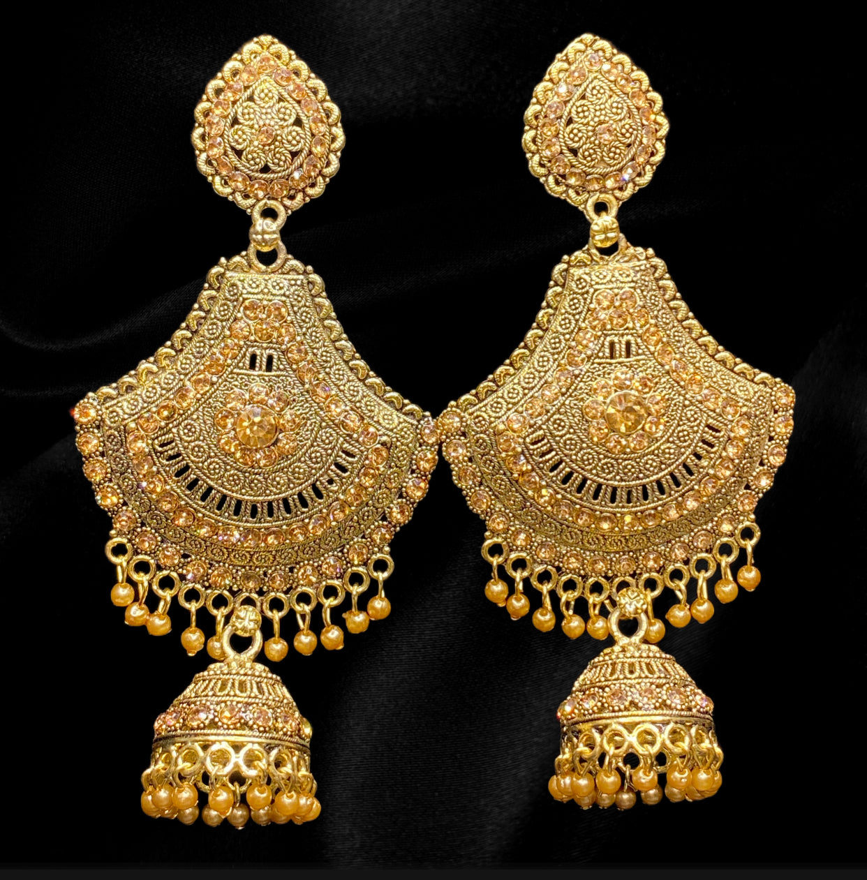 Earings Jhumkas with gold tone mirror work hoops