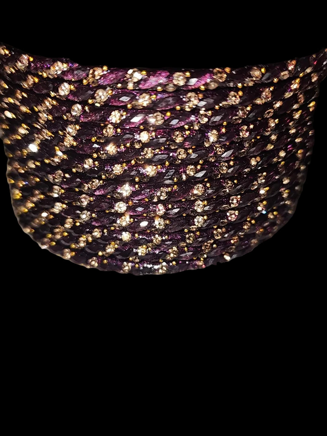 Purple Glitter Glass Bangles with Gold-Tone Embellishments – Set of 12, Size 2.8