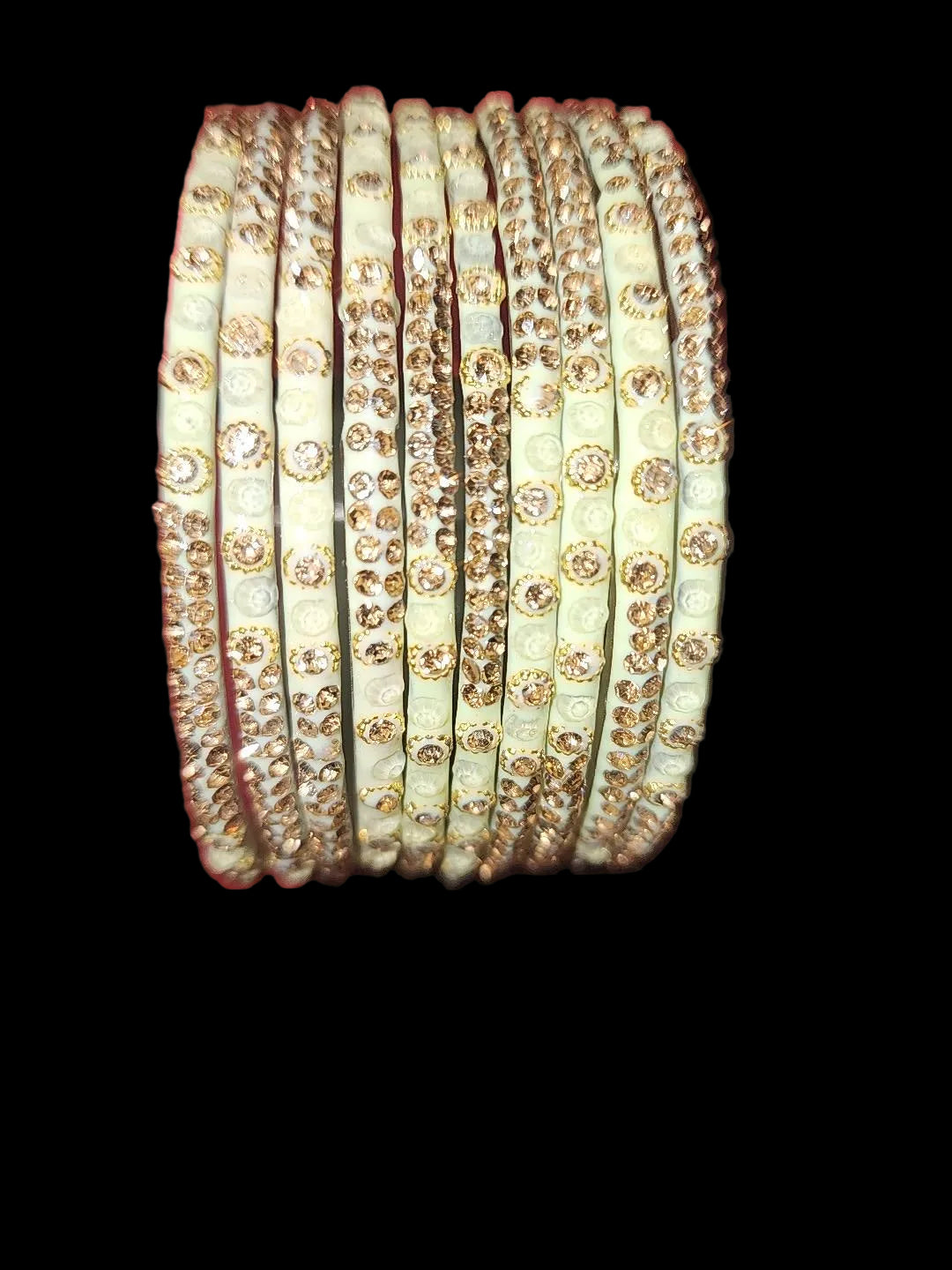 Ivory White Rhinestone Bangles Set – Gold-Tone- Pair of 10