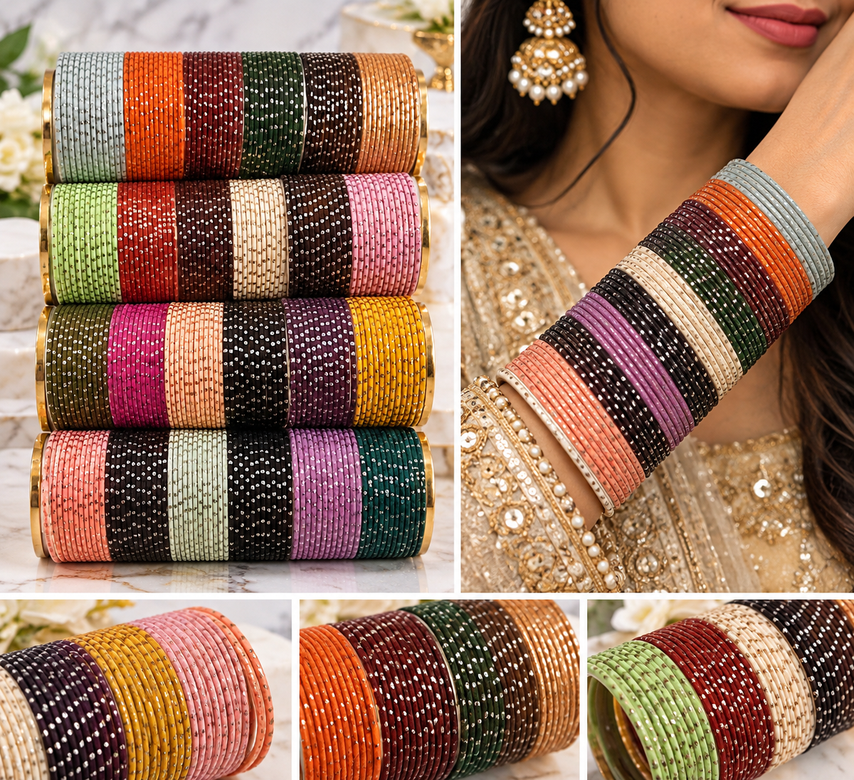 Multicolor Embellished Bangles – Sparkling Indian Festive. Metallic Bangles