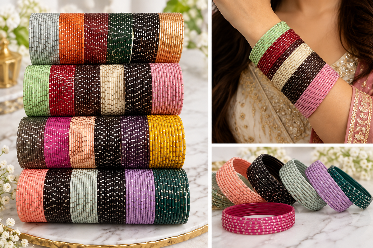 Multicolor Embellished Bangles – Sparkling Indian Festive. Metallic Bangles