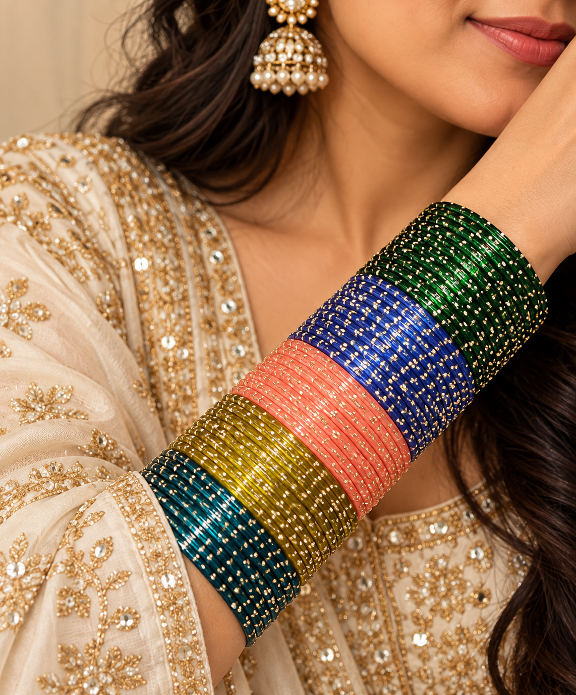 Multicolor Embellished Glass Bangles –