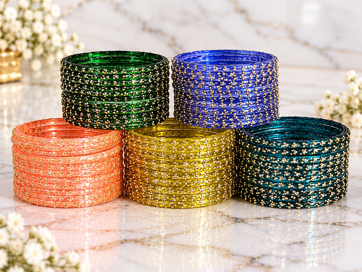 Multicolor Embellished Glass Bangles –