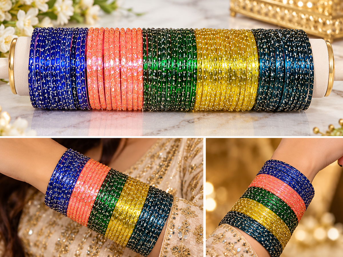 Multicolor Embellished Glass Bangles –
