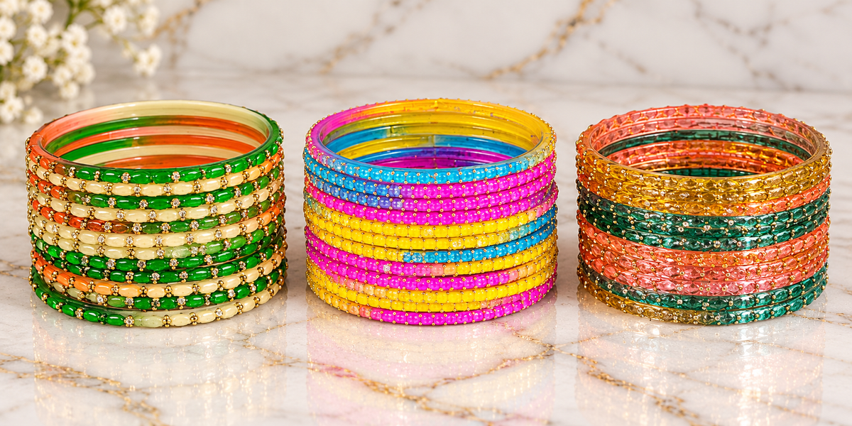 Multicolor Embellished Glass Bangles –
