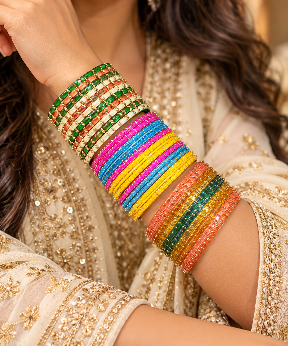 Multicolor Embellished Glass Bangles –