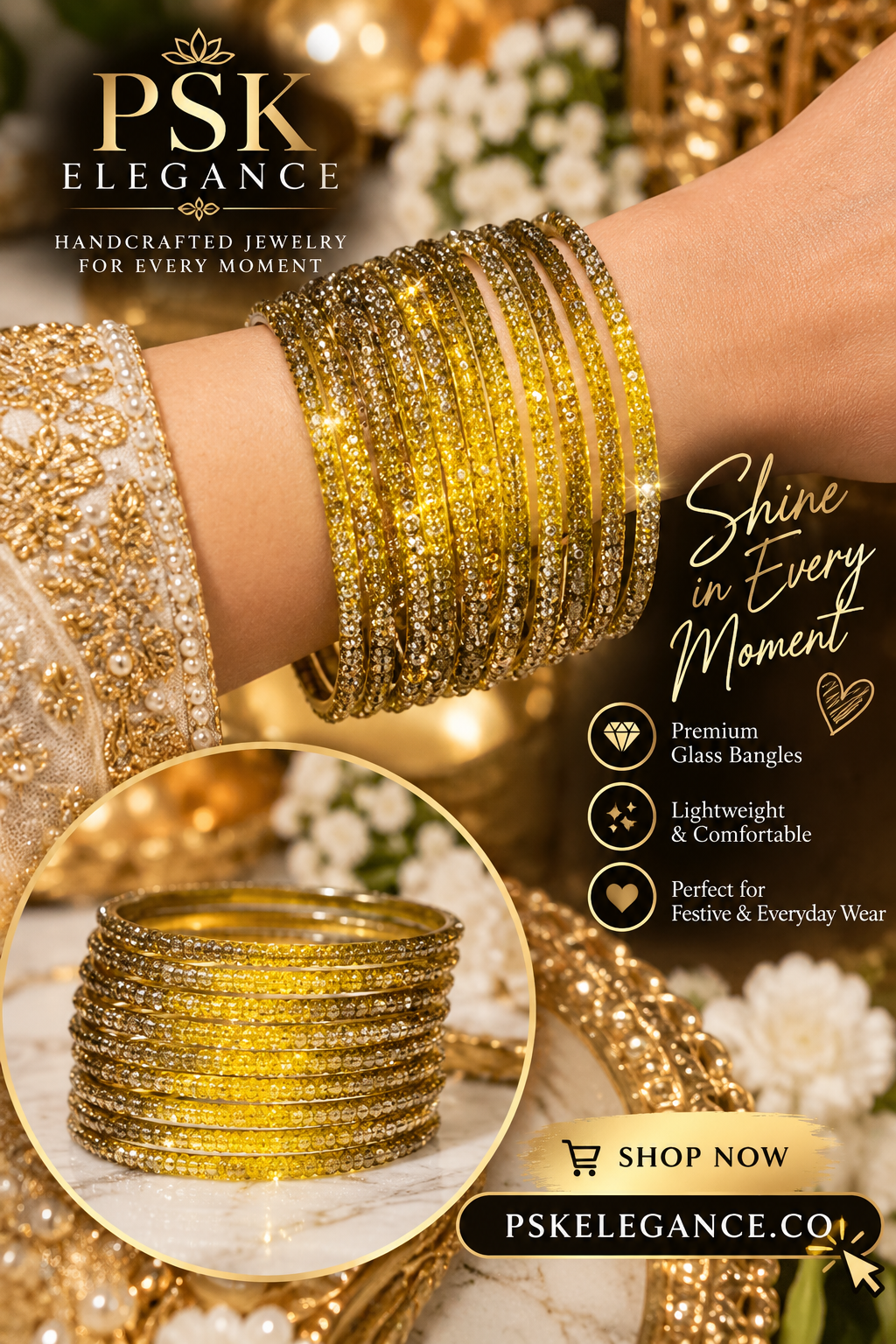 Glitter Glass Bangles – Traditional Sparkle | PSK ELEGANCE