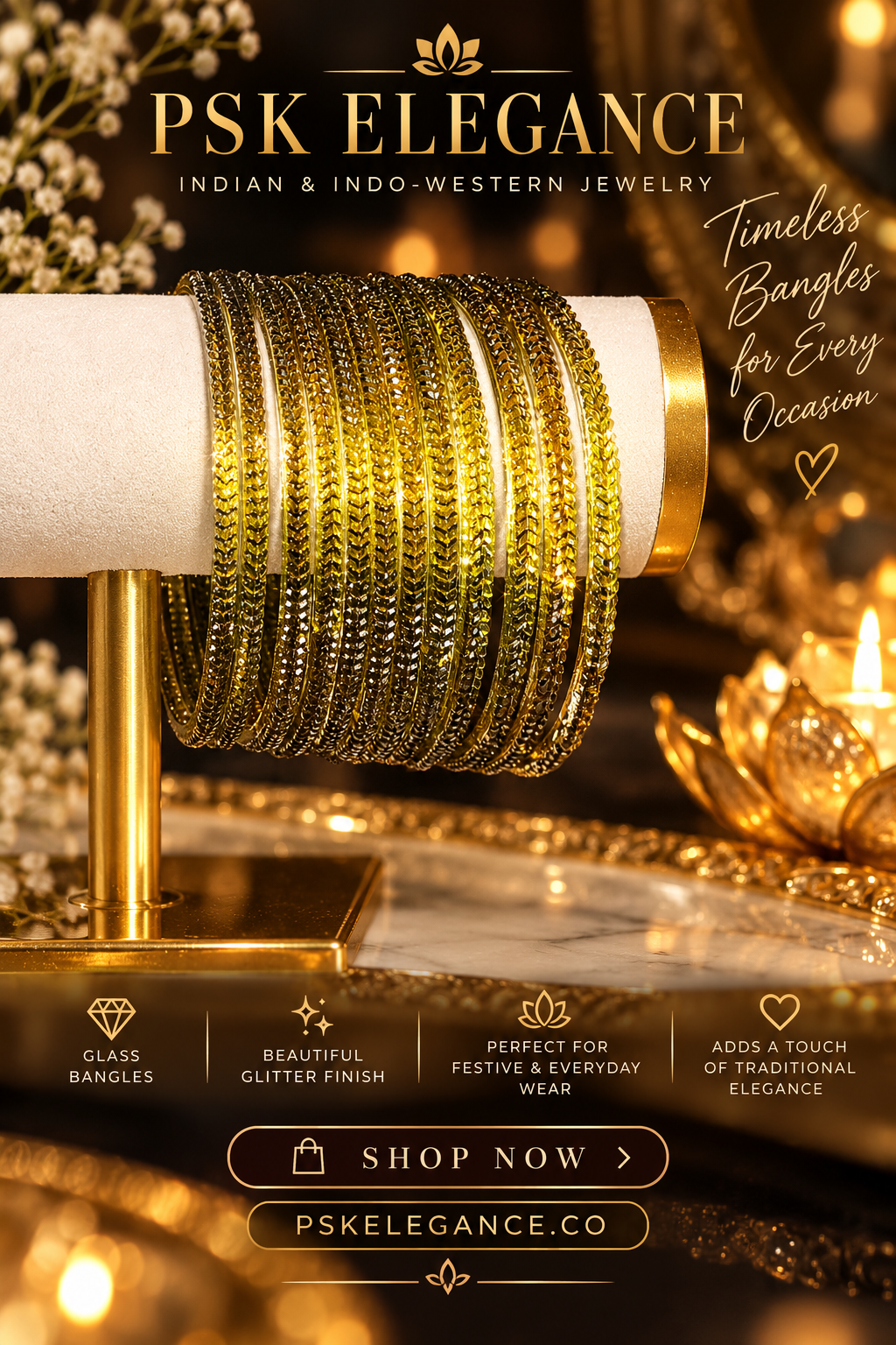 Glitter Glass Bangles – Traditional Sparkle | PSK ELEGANCE