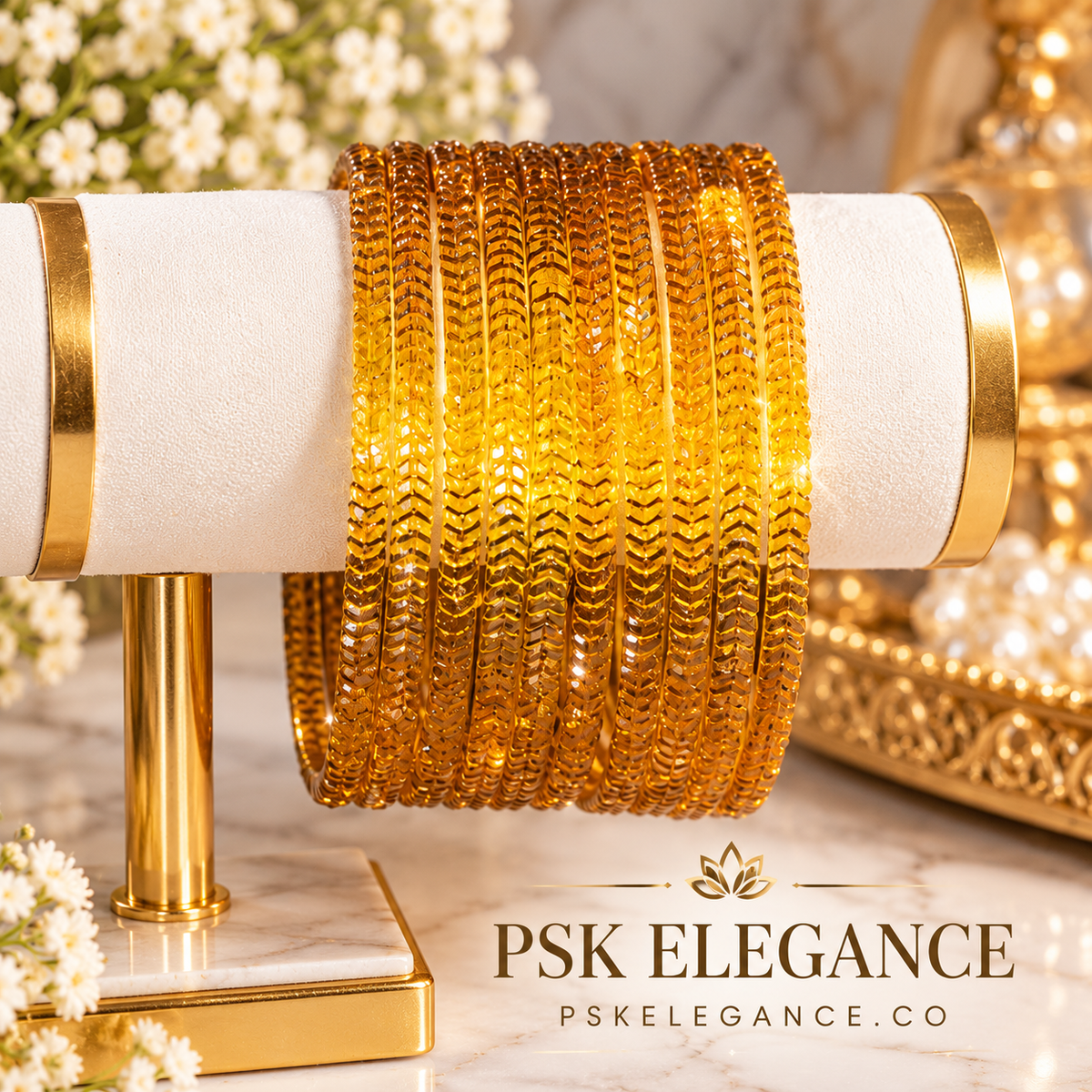 Amber-Gold Sparkle Glass Bangles