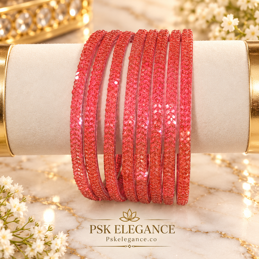 Coral-pink-sparkle-glass-bangle