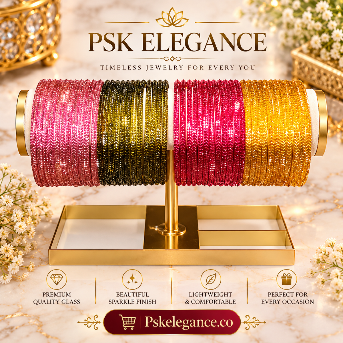 Amber-Gold Sparkle Glass Bangles