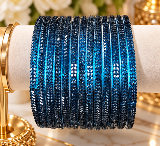 Deep Blue Glitter Glass Bangles