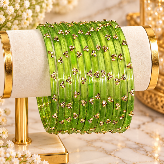 Green Crystal Sparkle Glass Bangles