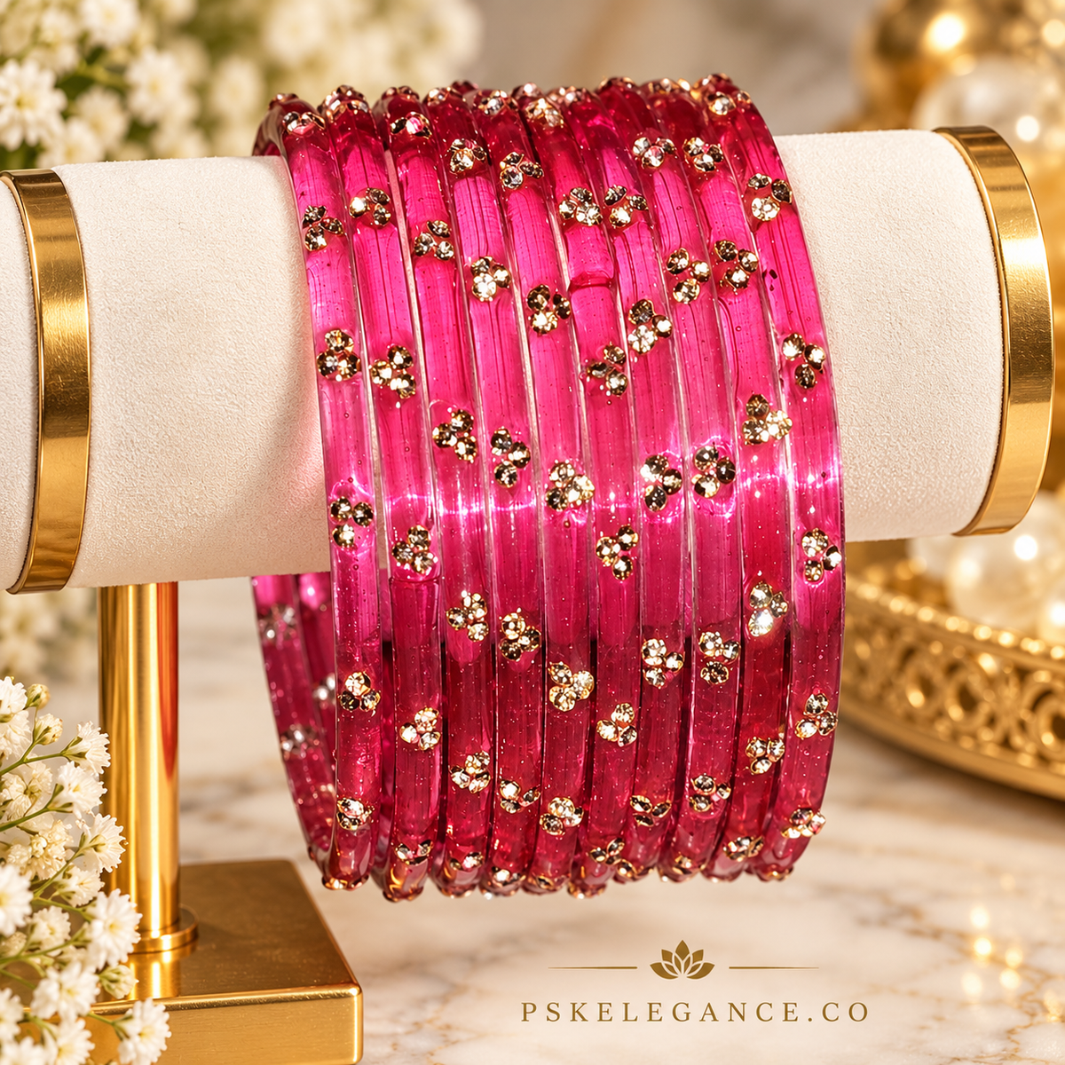 Hot Pink Sparkle Glass Bangles