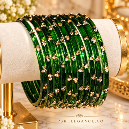 Emerald Green Sparkle Glass Bangles