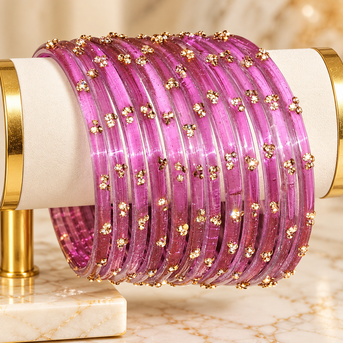 Mauve-pink-gold-floral-glass-bangles