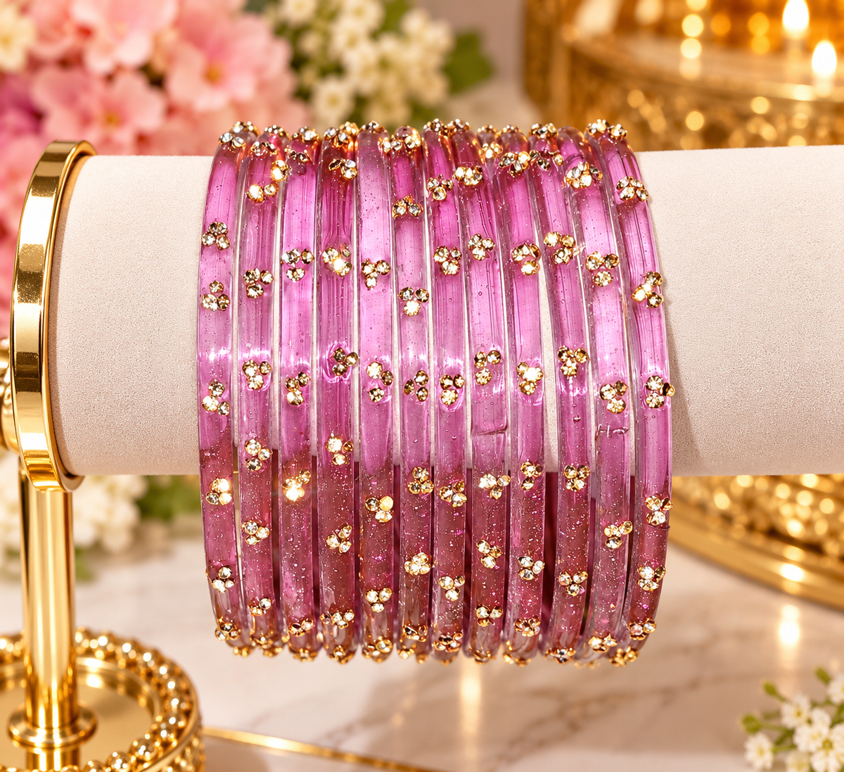 Mauve-pink-gold-floral-glass-bangles