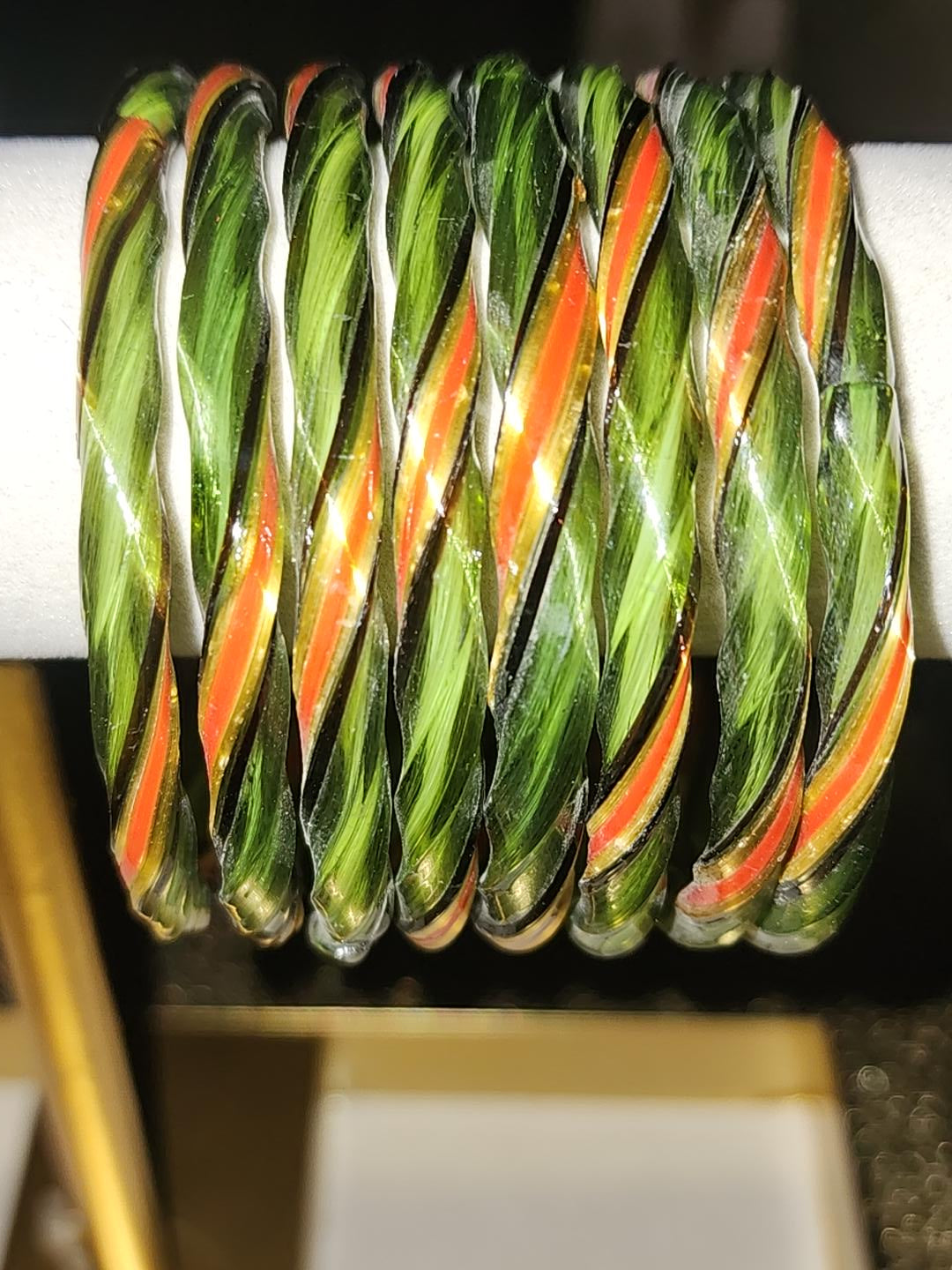 Green  Orange Twisted Glass Bangles