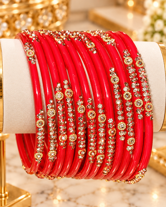Red Rhinestone Embellished Bangles