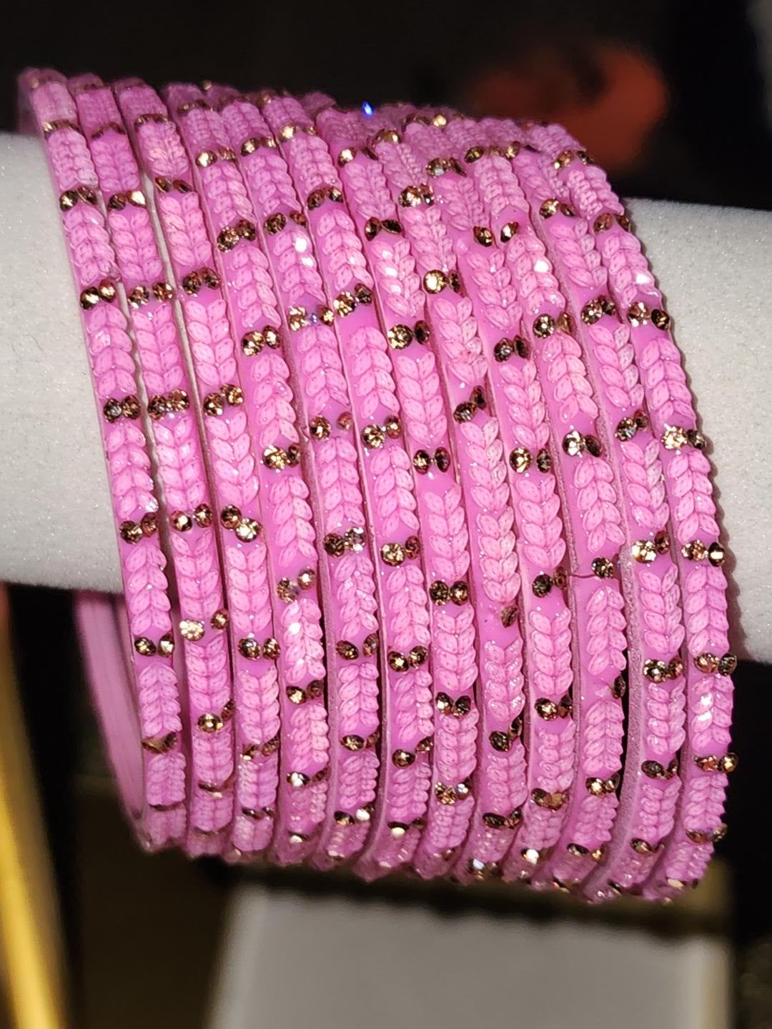 Pink Floral Rhinestone Bangles