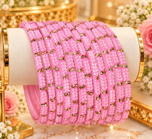 Pink Floral Rhinestone Bangles