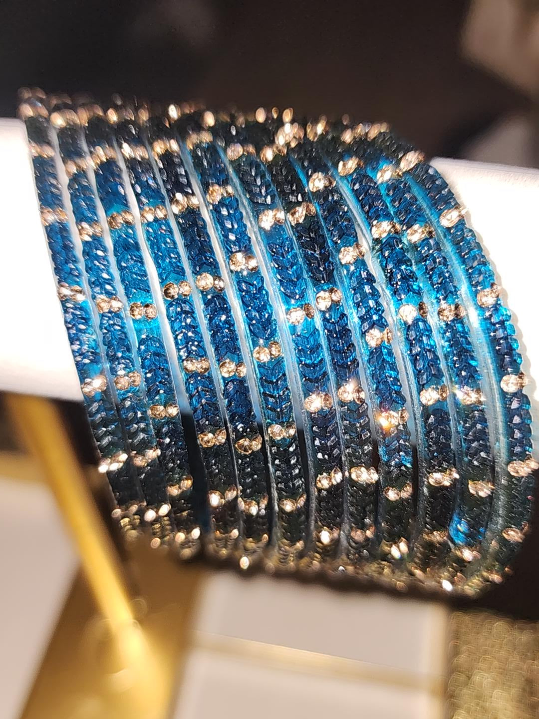 Blue Glitter Glass Bangles