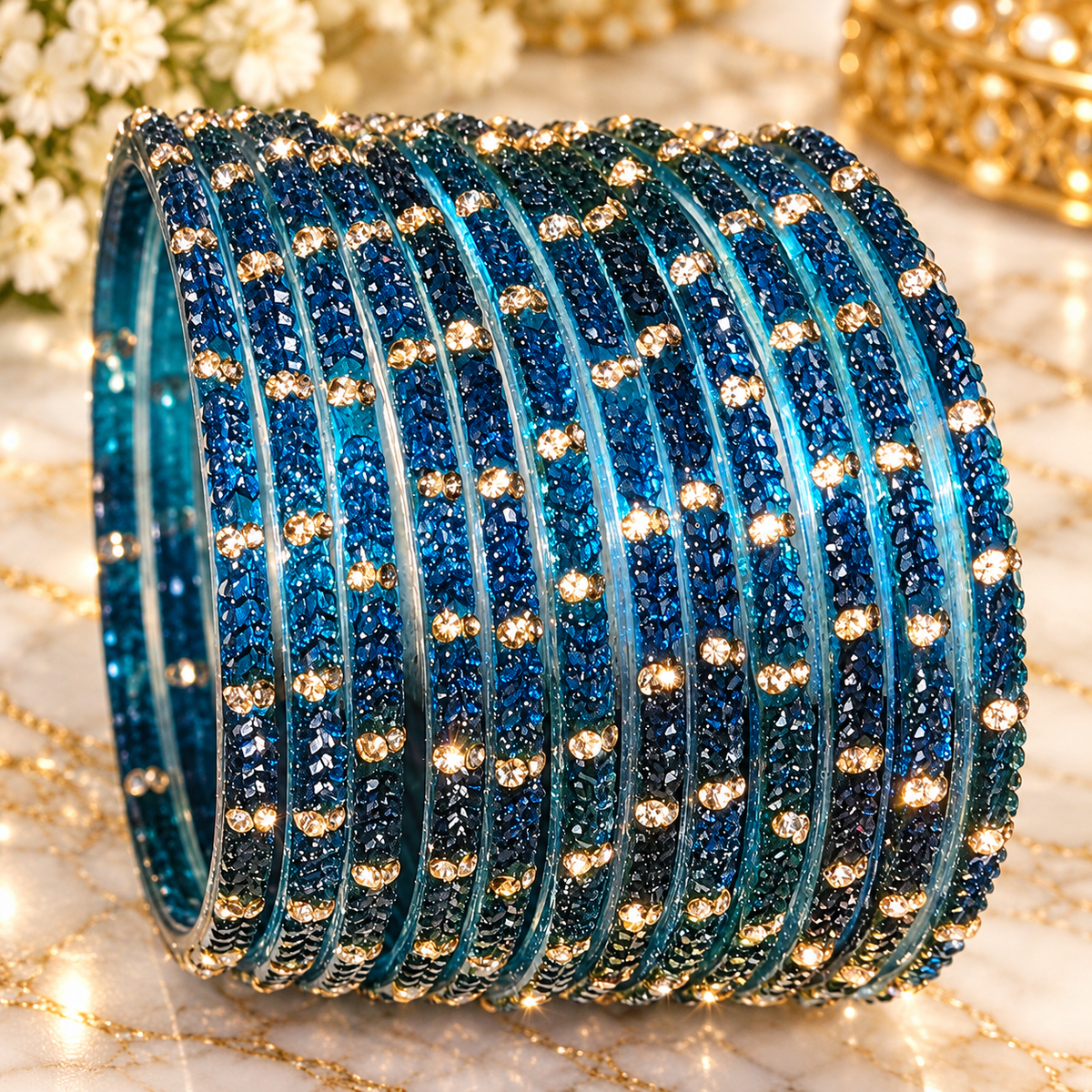 Blue Glitter Glass Bangles