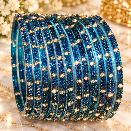 Blue Glitter Glass Bangles