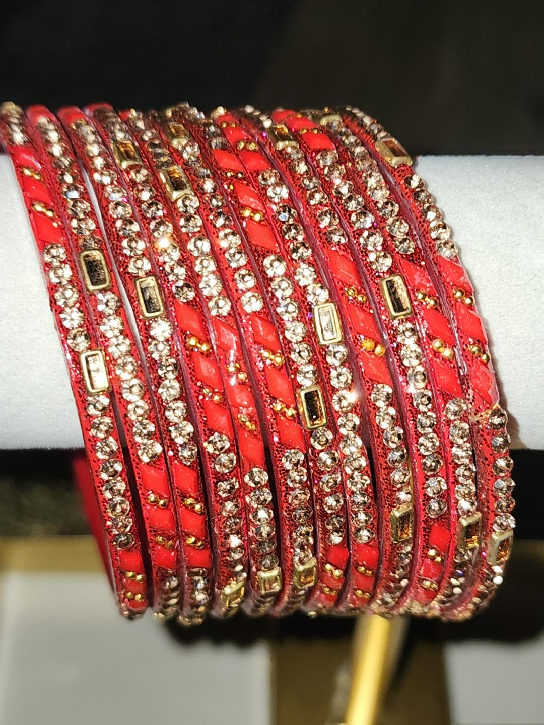 Red & Gold Rhinestone Statement Bangles