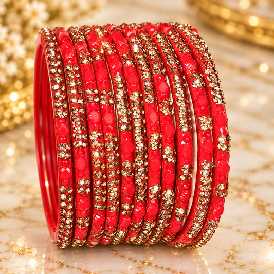 Red Textured Rhinestone Bangles – PSK ELEGANCE