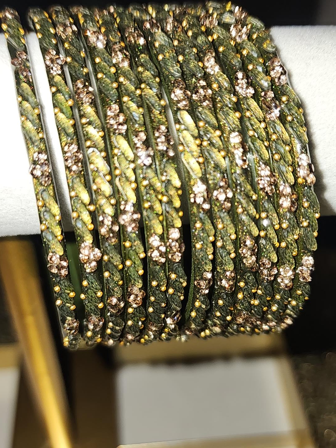 Olive Green &amp; Gold Rhinestone